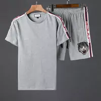 new gucci tracksuit survetement manche courte cat embroidery gray